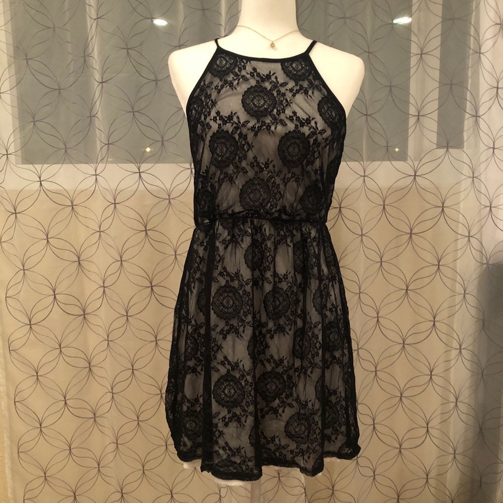 Black blouson sheer dress-stretchy material